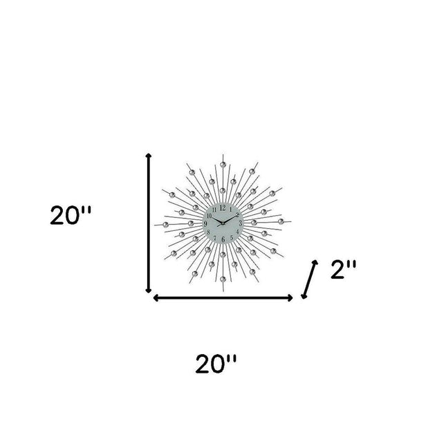 20" Black White And Clear Silent Analog Sunburst Wall Clock HomeRoots