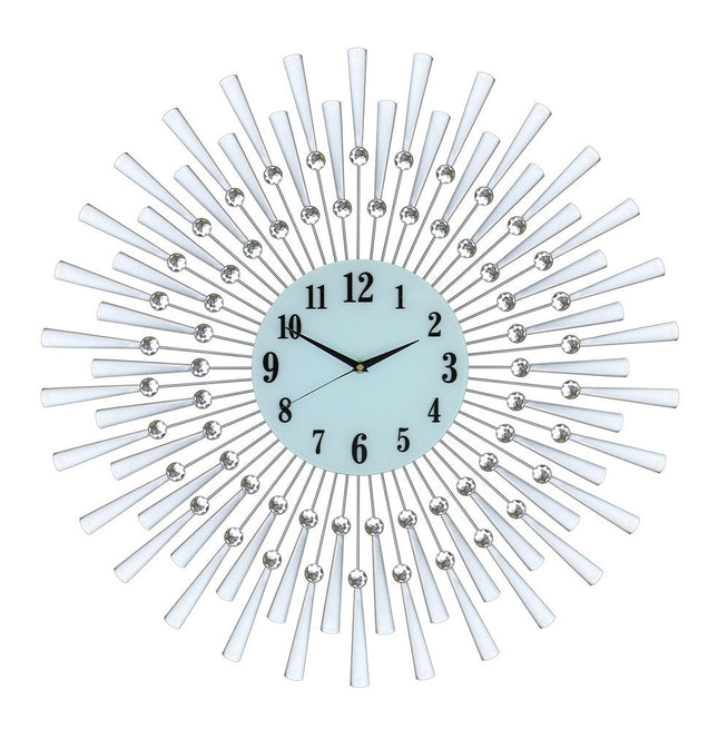 28" Silver And White Silent Analog Sunburst Wall Clock HomeRoots