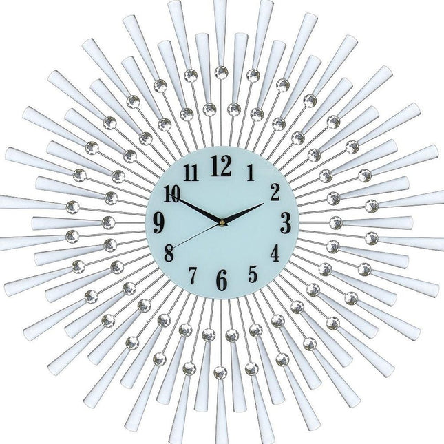 28" Silver And White Silent Analog Sunburst Wall Clock HomeRoots