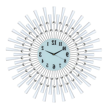 28" Silver And White Metal Silent Analog Sunburst Wall Clock HomeRoots