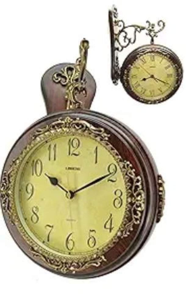 13" Brown Gold And Yellow Resin and Wood Silent Analog Ornate Round Wall Clock HomeRoots