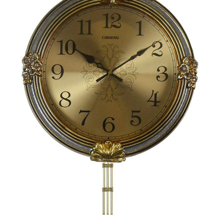 15" Gold And Silver Resin Silent Pendulum Ornate Round Wall Clock HomeRoots