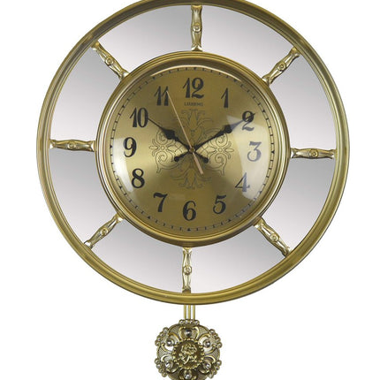 16" Gold And Silver Mirrored Glass And Resin Silent Pendulum Ornate Round Wall Clock HomeRoots