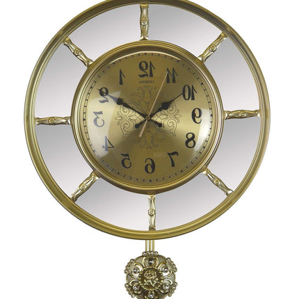 16" Gold And Silver Mirrored Glass And Resin Silent Pendulum Ornate Round Wall Clock HomeRoots