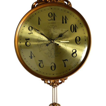 13" Gold And Black Resin Silent Pendulum Ornate Round Wall Clock HomeRoots
