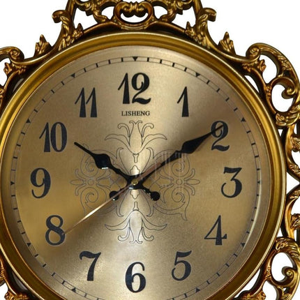 17" Gold And Black Resin Silent Pendulum Ornate Round Wall Clock HomeRoots