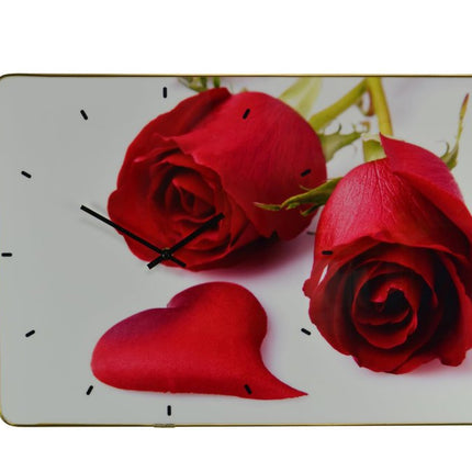 24" Red White And Gold Solid Wood and Acrylic Silent Roses Floral Wall Clock HomeRoots