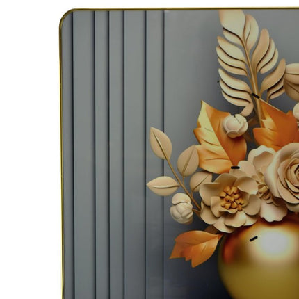 24" Beige Gold And Gray Solid Wood and Acrylic Silent Analog Floral Wall Clock HomeRoots