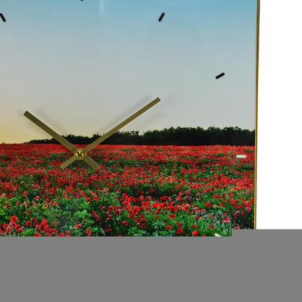24" Red Blue And Gold Solid Wood and Acrylic Silent Poppies Floral Wall Clock HomeRoots