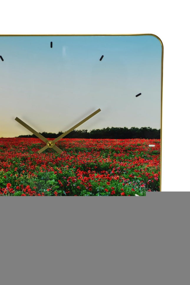 24" Red Blue And Gold Solid Wood and Acrylic Silent Poppies Floral Wall Clock HomeRoots
