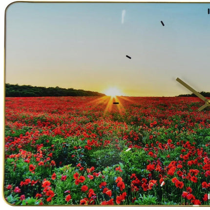 24" Red Blue And Gold Solid Wood and Acrylic Silent Poppies Floral Wall Clock HomeRoots