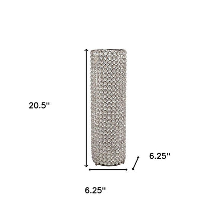 21" Clear And Silver Faux Crystal And Metal Table Vase