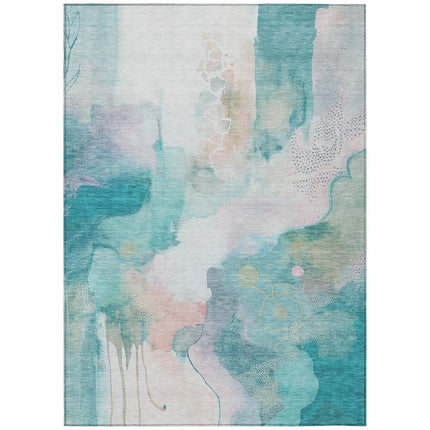 9' X 12' Turquoise Blush And Ivory Abstract Washable Indoor Outdoor Area Rug HomeRoots