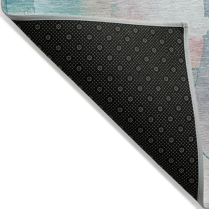 9' X 12' Turquoise Blush And Ivory Abstract Washable Indoor Outdoor Area Rug