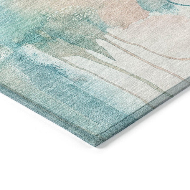 9' X 12' Turquoise Blush And Ivory Abstract Washable Indoor Outdoor Area Rug HomeRoots