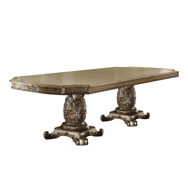 ACME 63000 Vendome Dining Table with Double Pedestal, Gold Patina & Bone (1Set/3Ctn)