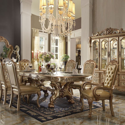 ACME 63150 Dresden Dining Table with Trestle Pedestal, Gold Patina & Bone (1Set/2Ctn)