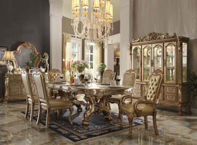 ACME 63150 Dresden Dining Table with Trestle Pedestal, Gold Patina & Bone (1Set/2Ctn) ACME Furniture