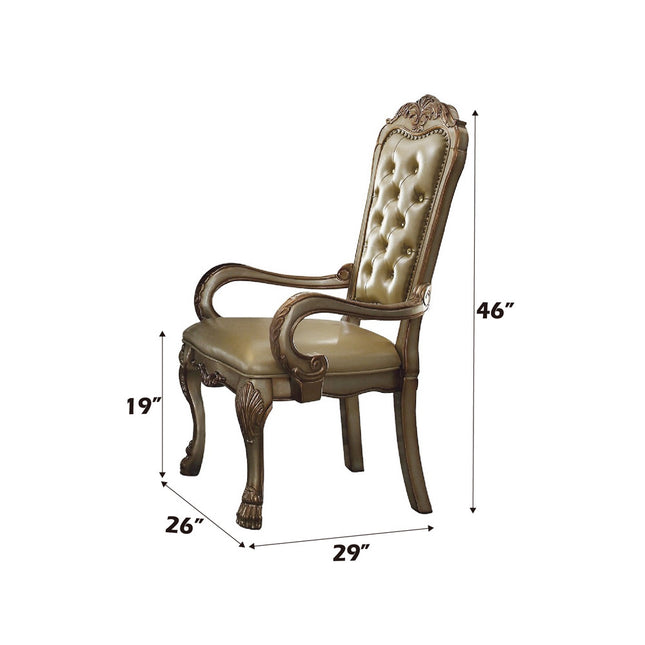 ACME 63154 Dresden Arm Chair (Set-2), Bone PU & Gold Patina