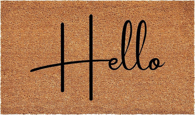 24" X 36" Natural And Black Mod Hello Outdoor Coir Door Mat HomeRoots