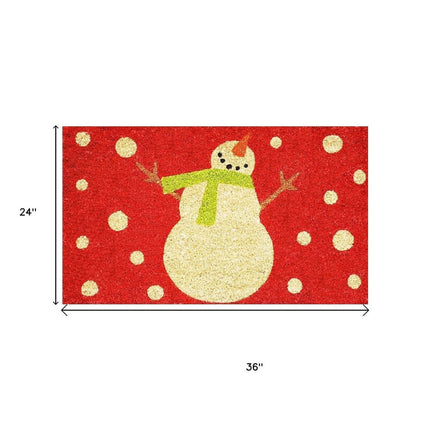 24" X 36" Red And White Coir Snowman Outdoor Christmas Door Mat HomeRoots