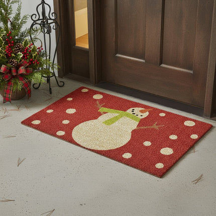 24" X 36" Red And White Coir Snowman Outdoor Christmas Door Mat HomeRoots
