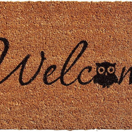 24" X 36" Natural And Black Owl Welcome Outdoor Coir Door Mat HomeRoots