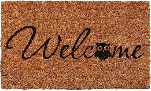 24" X 36" Natural And Black Owl Welcome Outdoor Coir Door Mat HomeRoots
