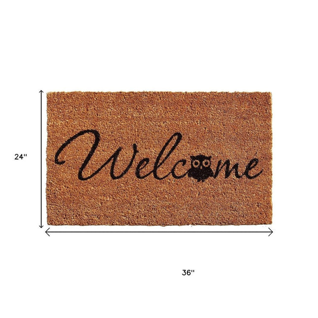 24" X 36" Natural And Black Owl Welcome Outdoor Coir Door Mat HomeRoots