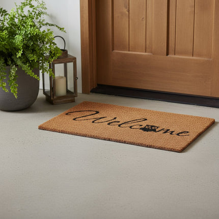 24" X 36" Natural And Black Owl Welcome Outdoor Coir Door Mat HomeRoots