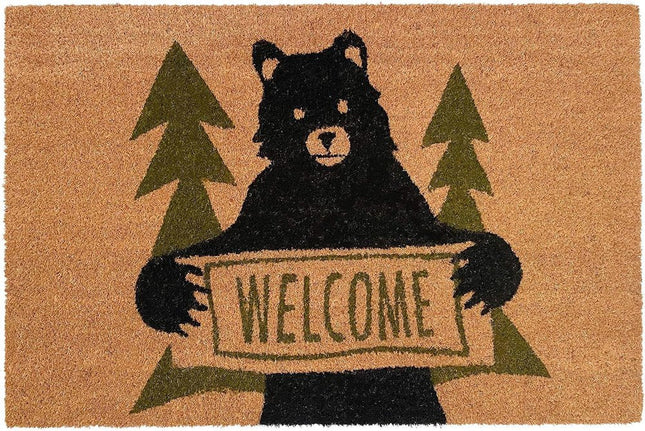 24" X 36" Natural And Black Coir Bear Outdoor Door Mat HomeRoots