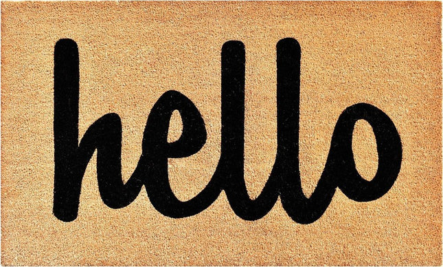 24" X 36" Natural And Black Bold Hello Outdoor Coir Door Mat HomeRoots