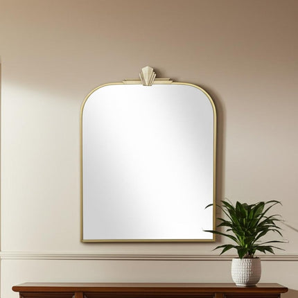 31" Gold Metal Art Deco Arch Accent Mirror HomeRoots