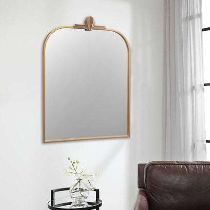 31" Gold Metal Art Deco Arch Accent Mirror HomeRoots