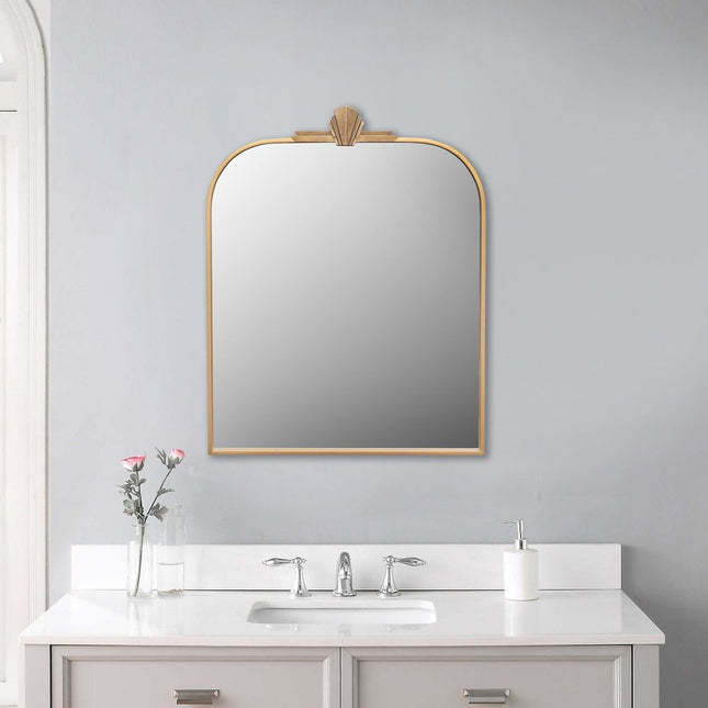 31" Gold Metal Art Deco Arch Accent Mirror HomeRoots