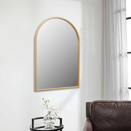 34" Gold Metal Beaded Arch Accent Mirror HomeRoots