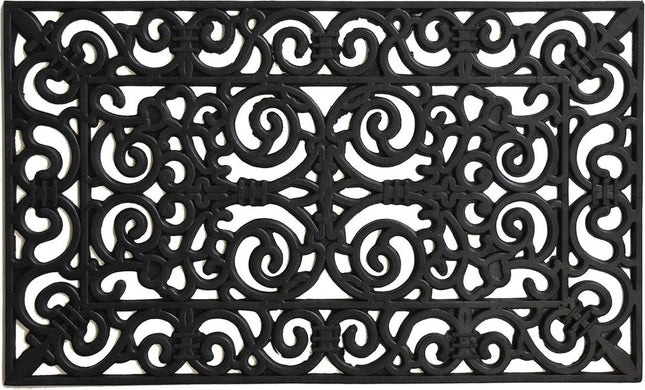 24" X 36" Black Scrollwork Outdoor Rubber Door Mat