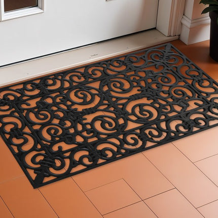 24" X 36" Black Scrollwork Outdoor Rubber Door Mat HomeRoots