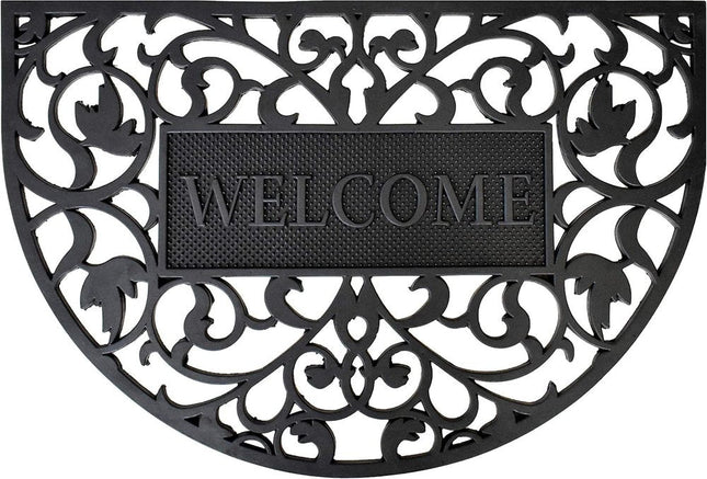24" X 36" Black Scrollwork Welcome Semi Circle Outdoor Rubber Door Mat HomeRoots