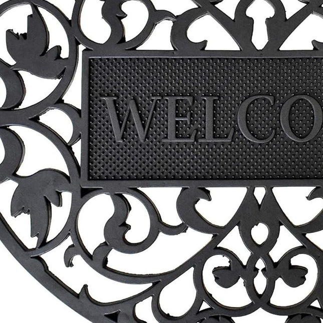 24" X 36" Black Scrollwork Welcome Semi Circle Outdoor Rubber Door Mat