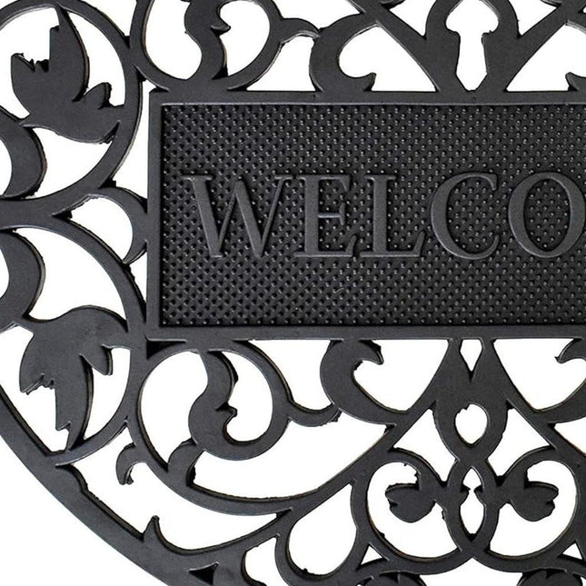 24" X 36" Black Scrollwork Welcome Semi Circle Outdoor Rubber Door Mat HomeRoots