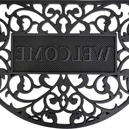24" X 36" Black Scrollwork Welcome Semi Circle Outdoor Rubber Door Mat HomeRoots