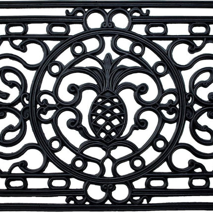 24" X 36" Black Pineapple And Scrollwork Outdoor Rubber Door Mat HomeRoots