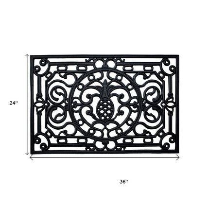 24" X 36" Black Pineapple And Scrollwork Outdoor Rubber Door Mat HomeRoots