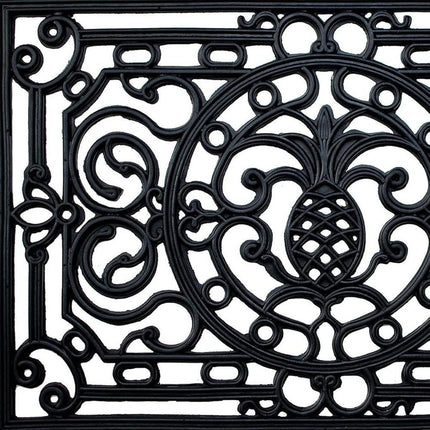 24" X 36" Black Pineapple And Scrollwork Outdoor Rubber Door Mat HomeRoots
