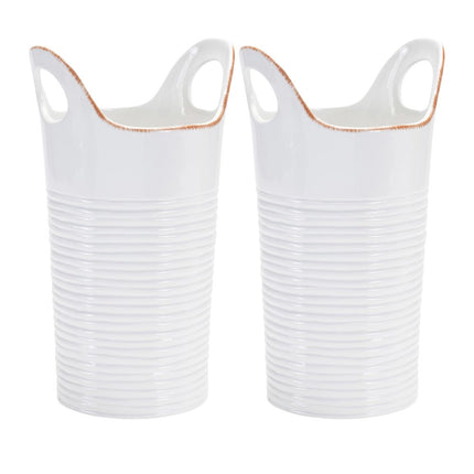 Set of Two White And Beige Ceramic Round Table Vases HomeRoots