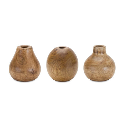 Set of Three Natural Wood Bud Table Vases HomeRoots