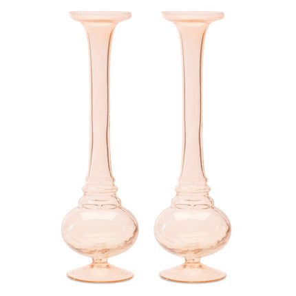 Set of Two 11" Pink Glass Trumpet Table Vases HomeRoots