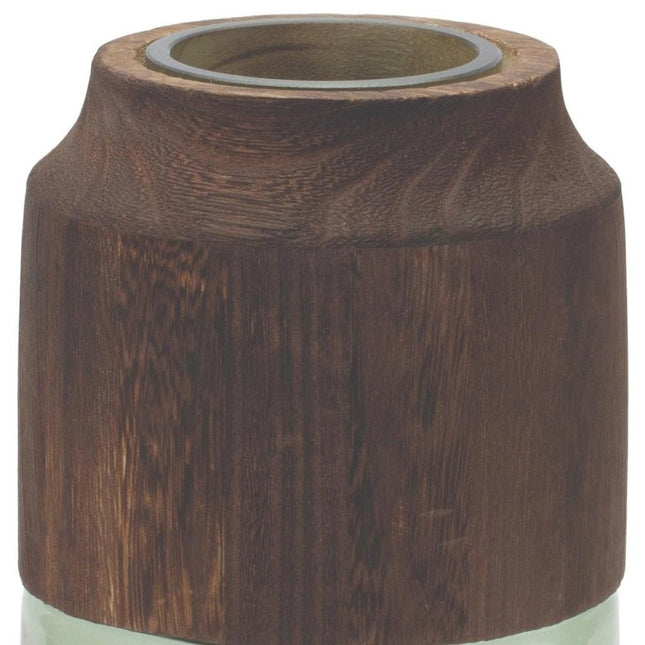 9" Brown And Sage Glass Cylindrical Table Vase With Wood HomeRoots