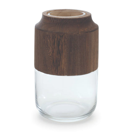 9" Brown And Clear Glass Round Table Vase With Wood HomeRoots